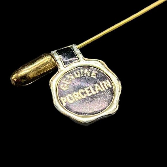 Vintage Jewelry Set Clip-on Earrings Straight Lapel Pin Porcelain Flowers - Picture 9 of 11